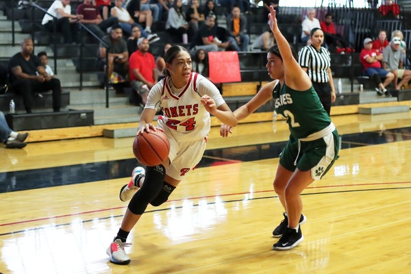 Aaliyah Taylor posted her first career double-double against Chabot College on Saturday. Photo by Hugh Cox (taken 11/17).