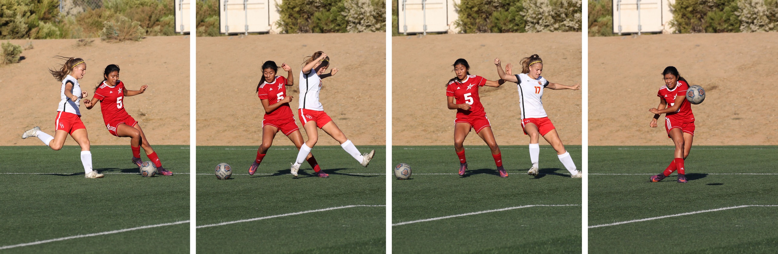 Yuliana Sanchez scores Palomar's fourth and final goal in win over College of the Desert on Friday afternoon. -- Photo by Hugh Cox