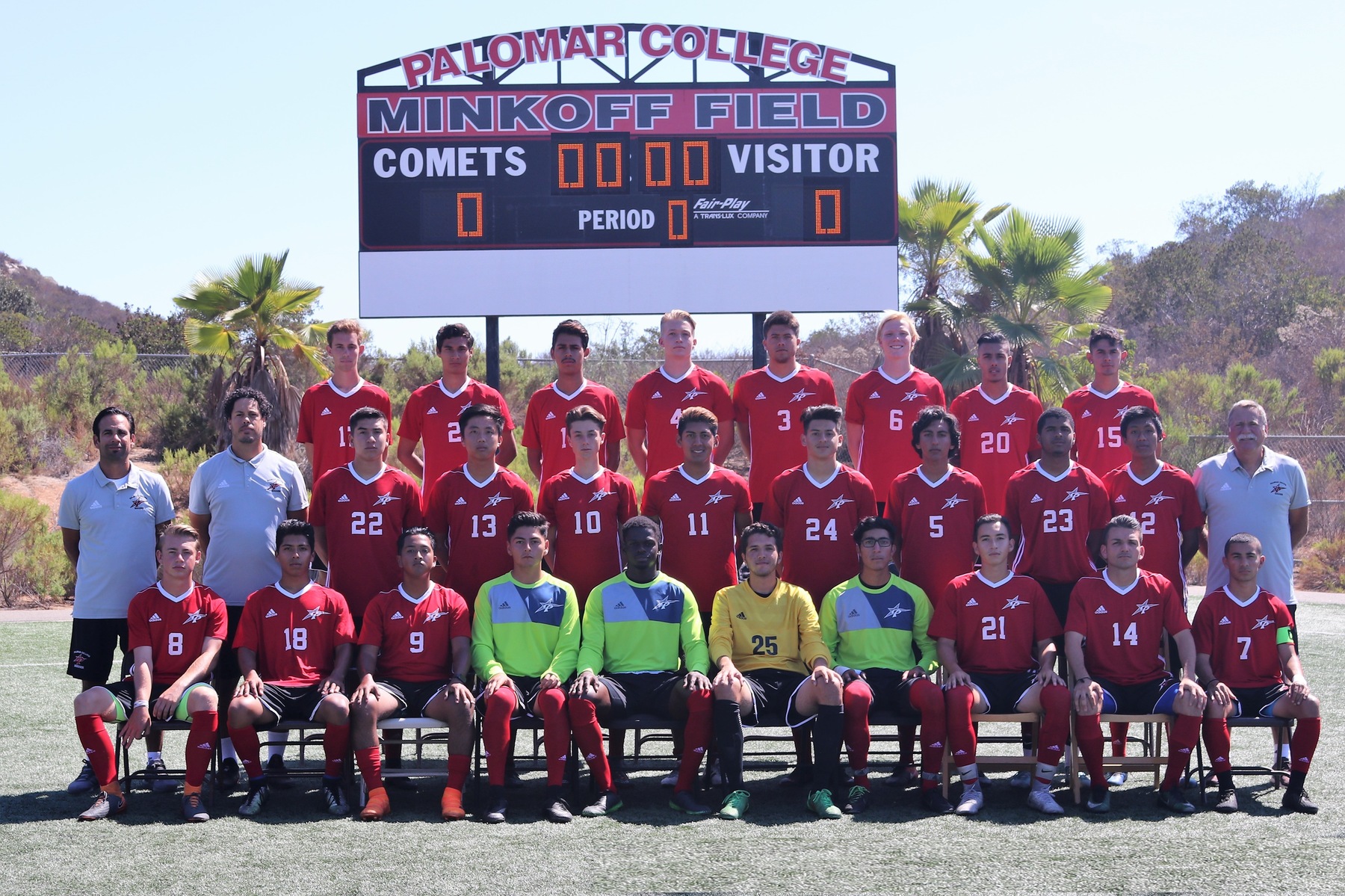 Palomar's men's soccer team. The Comets downed MiraCosta on Friday.