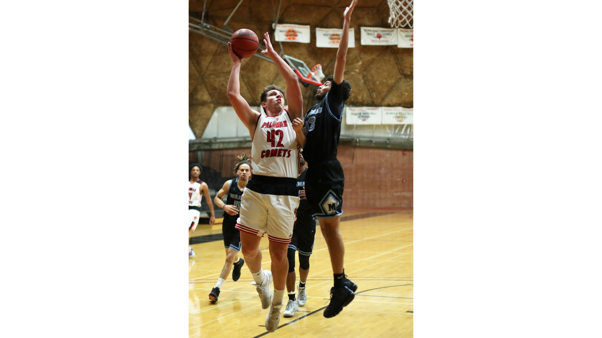 Jacob Durham scored 16 points against San Diego Mesa College. Photo by Hugh Cox (taken 1/24).