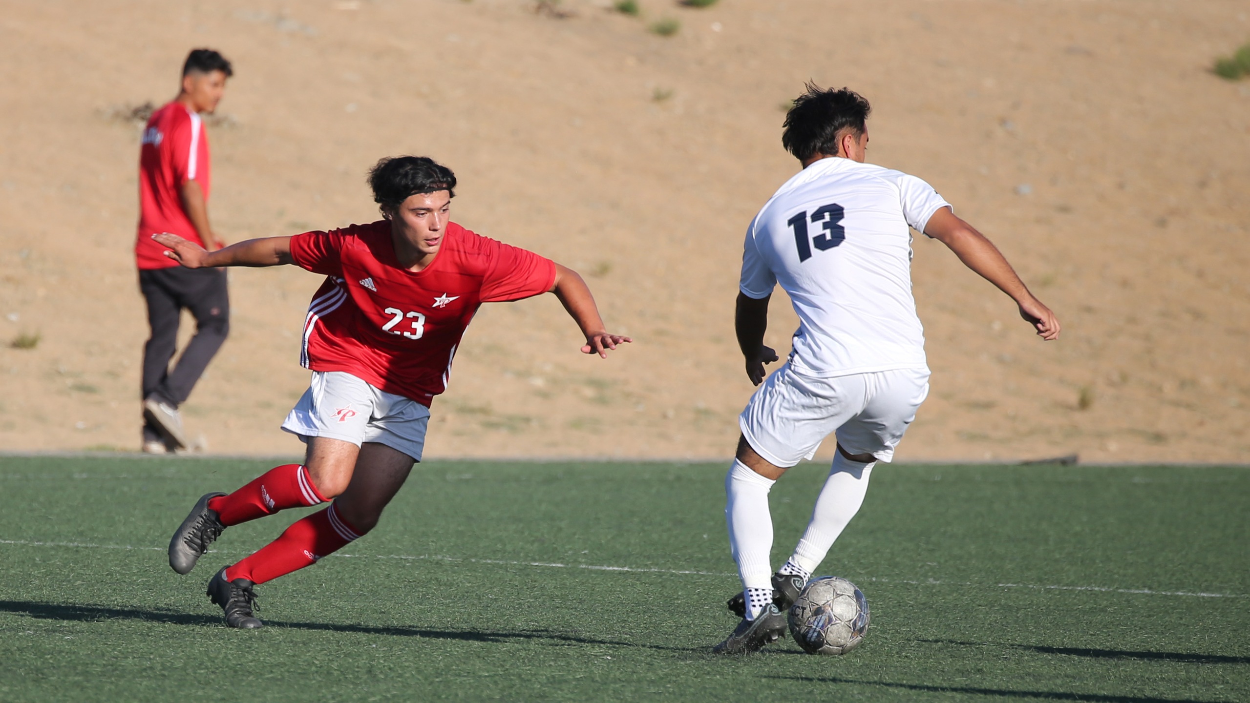 Marius Anquetil had a three-minute hat trick against San Diego City College. Photo by Hugh Cox.