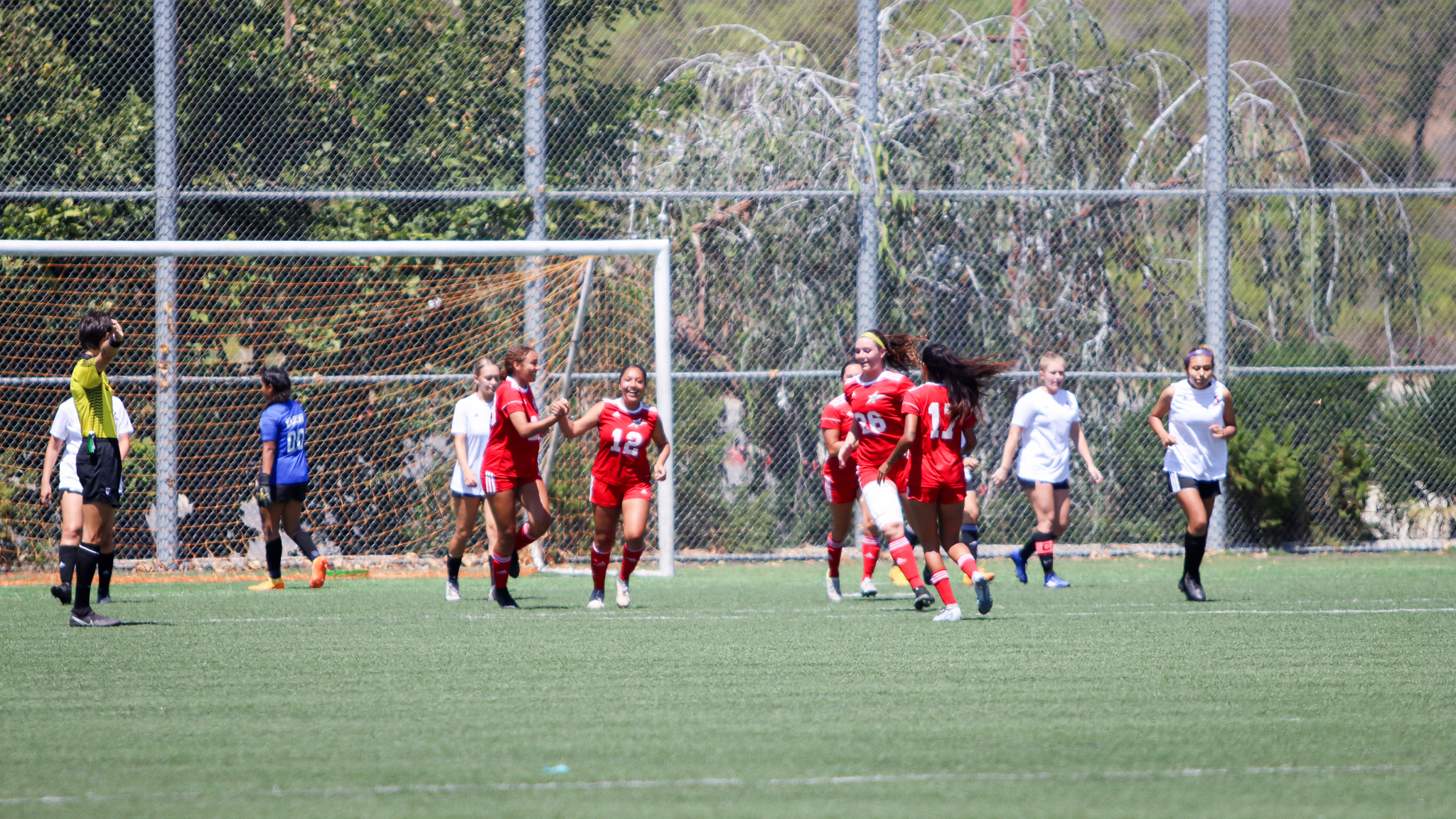 Emma Guevara (no. 12) scored the first goal of the season for the Comets. Photo by Cara Heise.