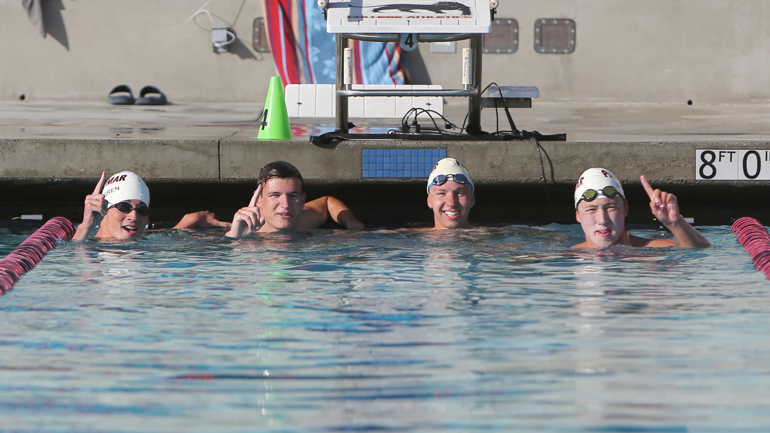 Palomar's men's relay team finished in first place with an impressive time of 3:32.79. Photo by Hugh Cox.